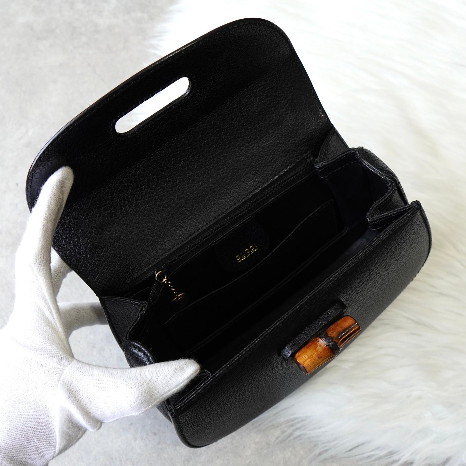グッチ バンブー レザー 2way ハンドバッグ ショルダーバッグ ブラック 