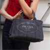 Prada Canapa 牛仔布两用手提包/单肩包，灰色