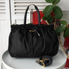 Prada Tessuto Pocono Nylon/Leather Braided Handle Ribbon Gathered 2way Handbag Shoulder Bag Black
