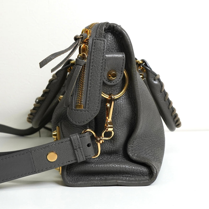 バレンシアガ メタリック エッジ シティ レザー 2way ハンドバッグ ショルダーバッグ グレー - NEWSED