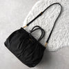 Prada Tessuto Pocono Nylon/Leather Braided Handle Ribbon Gathered 2way Handbag Shoulder Bag Black