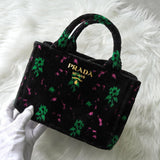 プラダ カナパ パイル 花柄 2way ハンドバッグ ショルダーバッグ ブラック - NEWSED