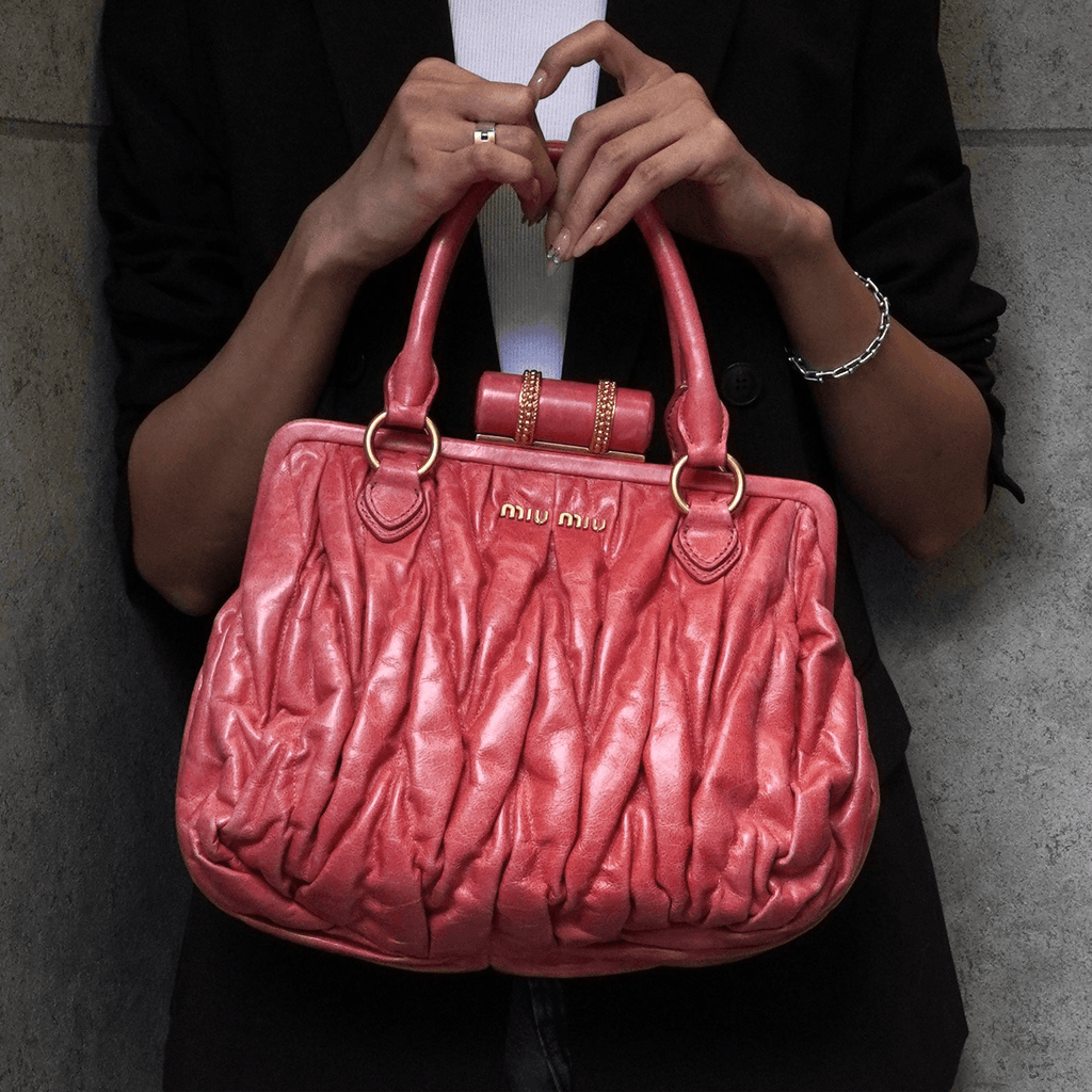 ミュウミュウ マテラッセ レザー がま口 2way ハンドバッグ ショルダーバッグ ピンク