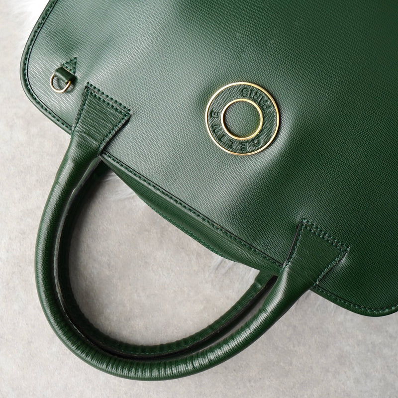 セリーヌ サークルロゴ レザー 2way ハンドバッグ ショルダーバッグ グリーン - NEWSED