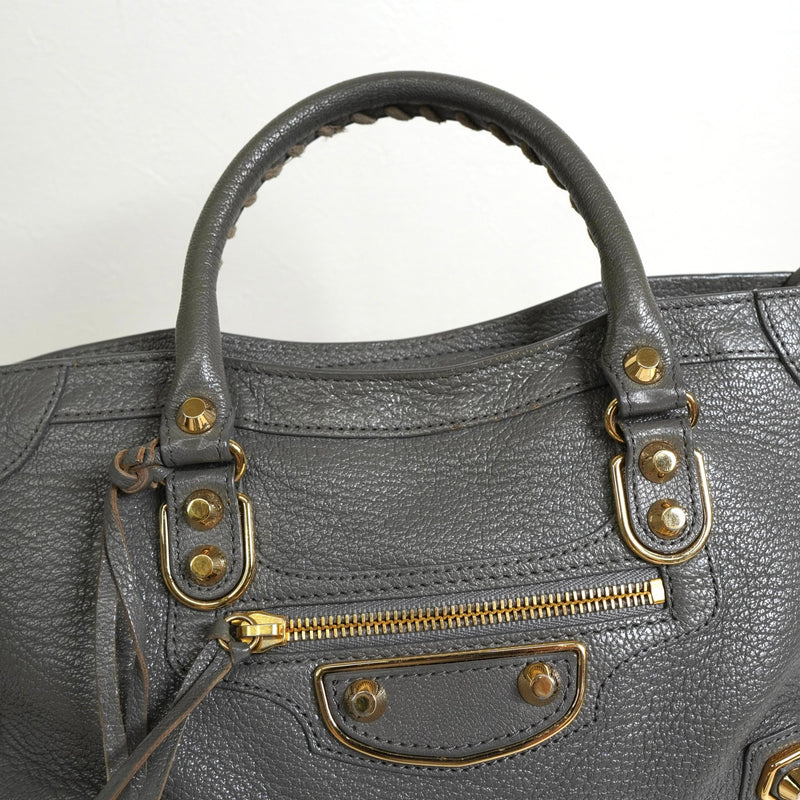 バレンシアガ メタリック エッジ シティ レザー 2way ハンドバッグ ショルダーバッグ グレー - NEWSED