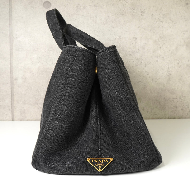 プラダ カナパ デニム 2way ハンドバッグ ショルダーバッグ グレー - NEWSED