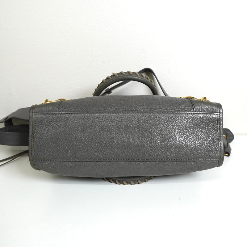 バレンシアガ メタリック エッジ シティ レザー 2way ハンドバッグ ショルダーバッグ グレー - NEWSED