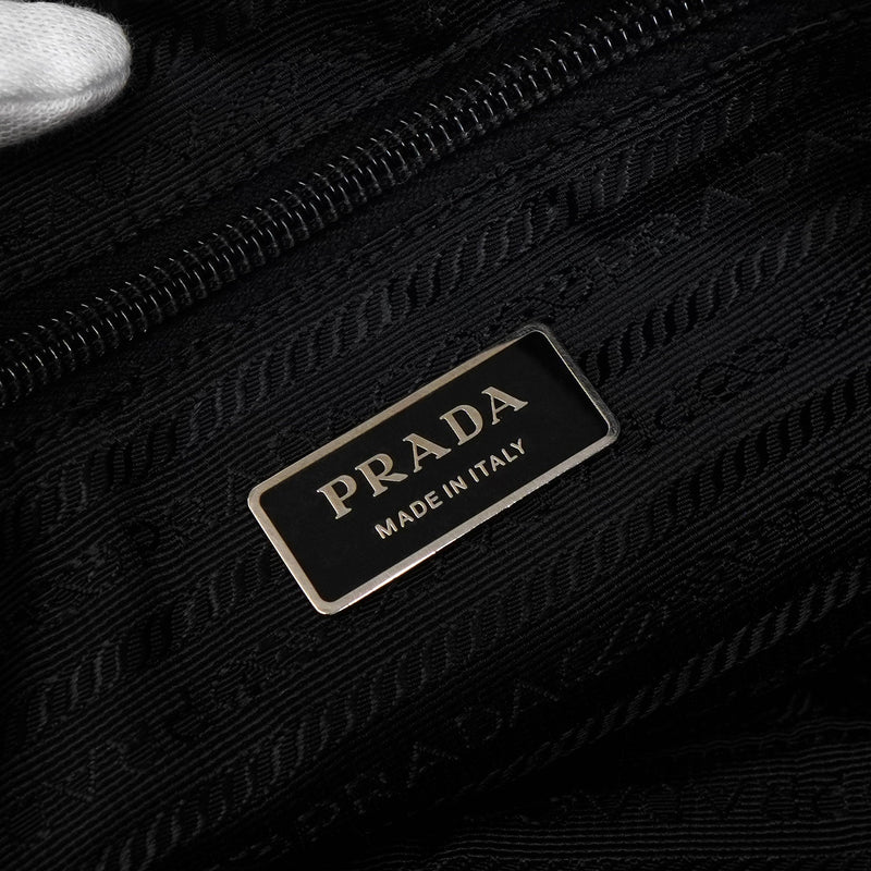 プラダ テスート ポコノ ナイロン トライアングルロゴ ギャザー 2way ハンドバッグ ショルダーバッグ ブラック - NEWSED