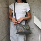 バレンシアガ メタリック エッジ シティ レザー 2way ハンドバッグ ショルダーバッグ グレー - NEWSED