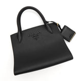 プラダ モノクローム サフィアーノ レザー 2way ハンドバッグ ショルダーバッグ ブラック - NEWSED