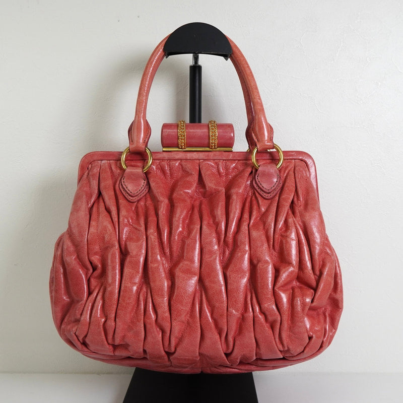 ミュウミュウ マテラッセ レザー がま口 2way ハンドバッグ ショルダーバッグ ピンク - NEWSED