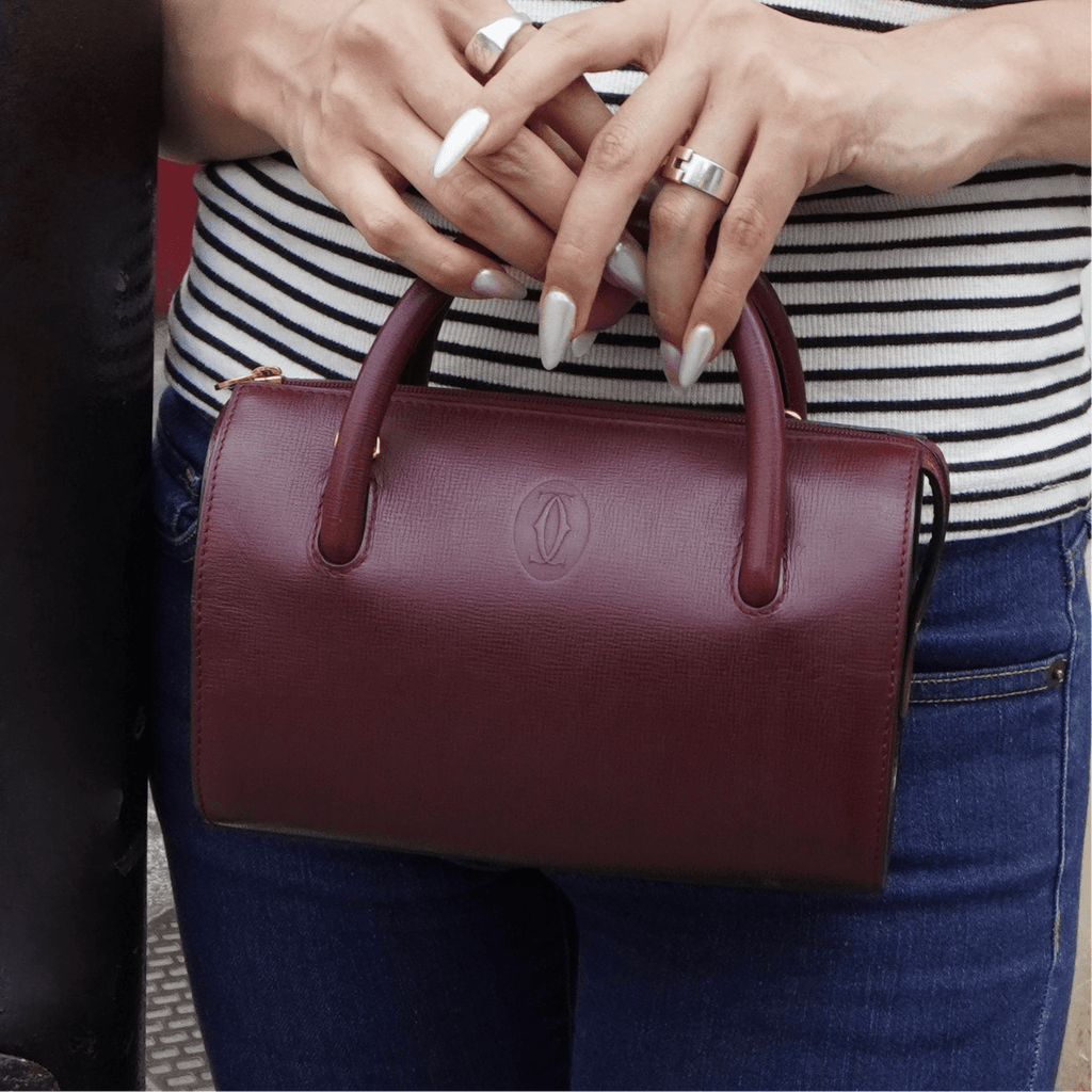 カルティエ マスト レザー 2way ミニボストンバッグ ショルダーバッグ ボルドー