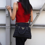プラダ ロゴ ギャザー テスート ポコノ ナイロン 2way ハンドバッグ ショルダーバッグ ブラック - NEWSED