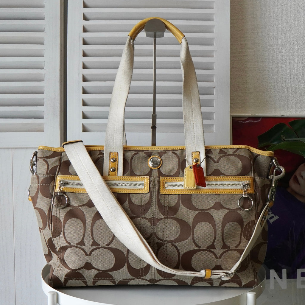 コーチ シグネチャー 2way キャンバス トートバッグ ショルダーバッグ ベージュ F14871