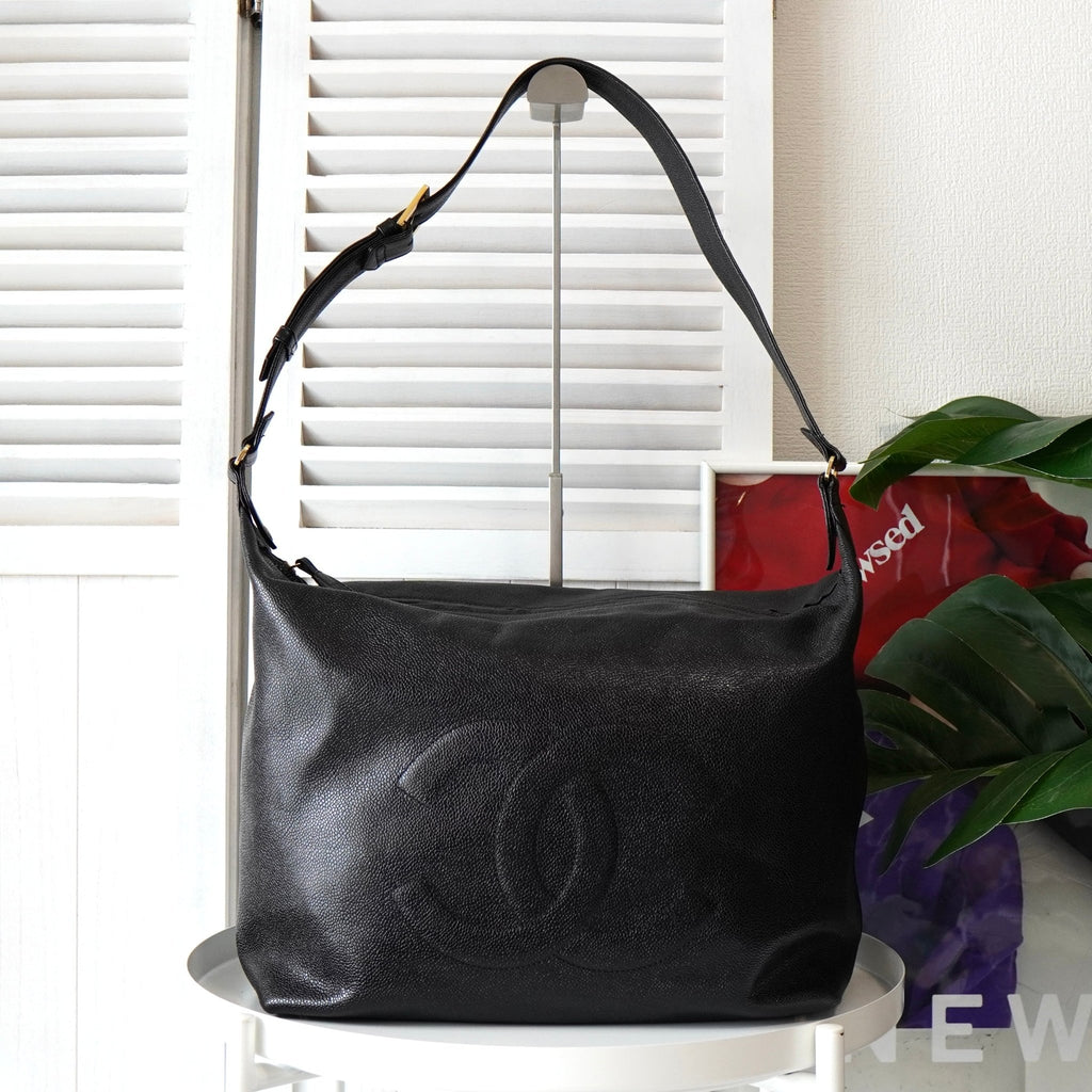 シャネル 3番台 ココマーク キャビアスキン ワンショルダーバッグ ブラック