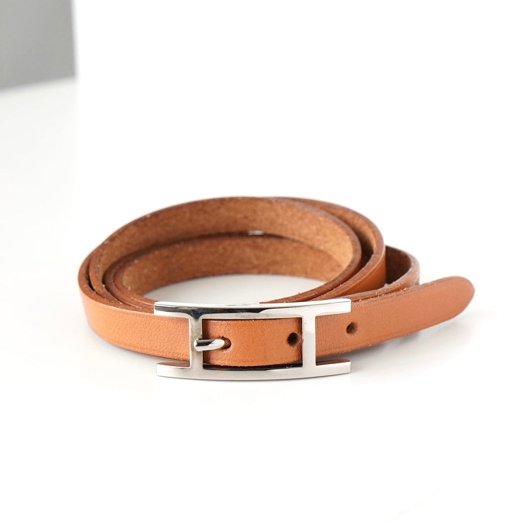 エルメス アピ レザー バングル ブラウン×シルバー