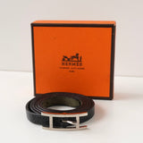 エルメス アピ3 レザー ブレスレット シルバー/ブラック □E刻印 箱付き - NEWSED