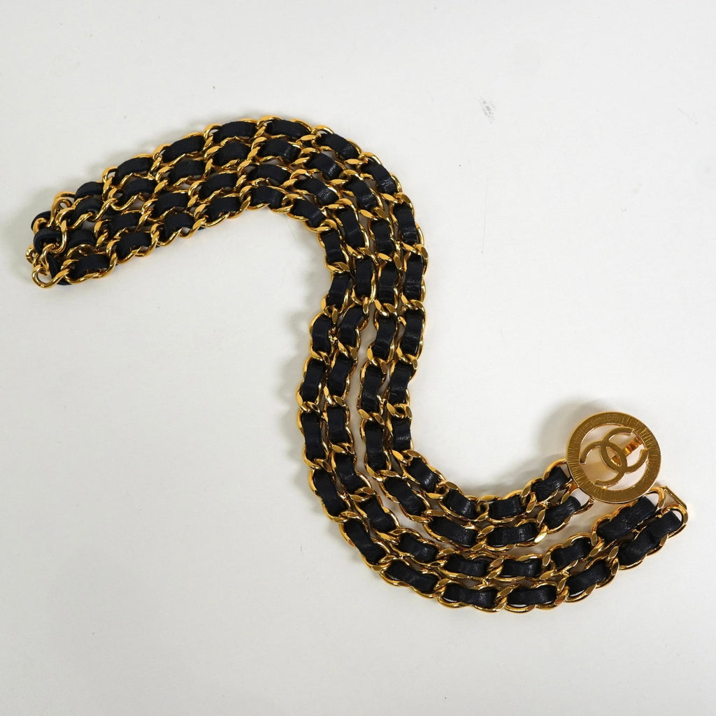 シャネル ココマーク 3連 レザー チェーンベルト GP ゴールド / ブラック