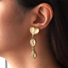 Givenchy 3 Row Heart Teardrop Motif GP Gold White Earrings