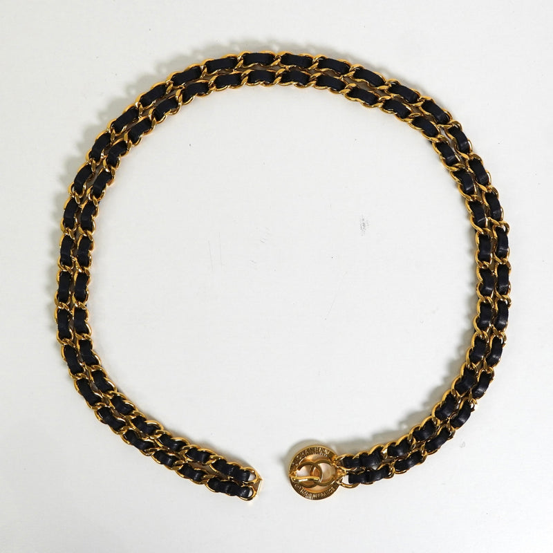 シャネル ココマーク 3連 レザー チェーンベルト GP ゴールド / ブラック - NEWSED
