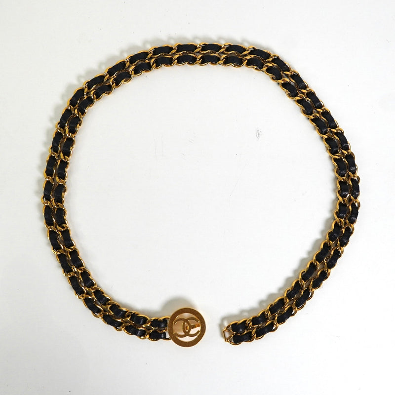 シャネル ココマーク 3連 レザー チェーンベルト GP ゴールド / ブラック - NEWSED