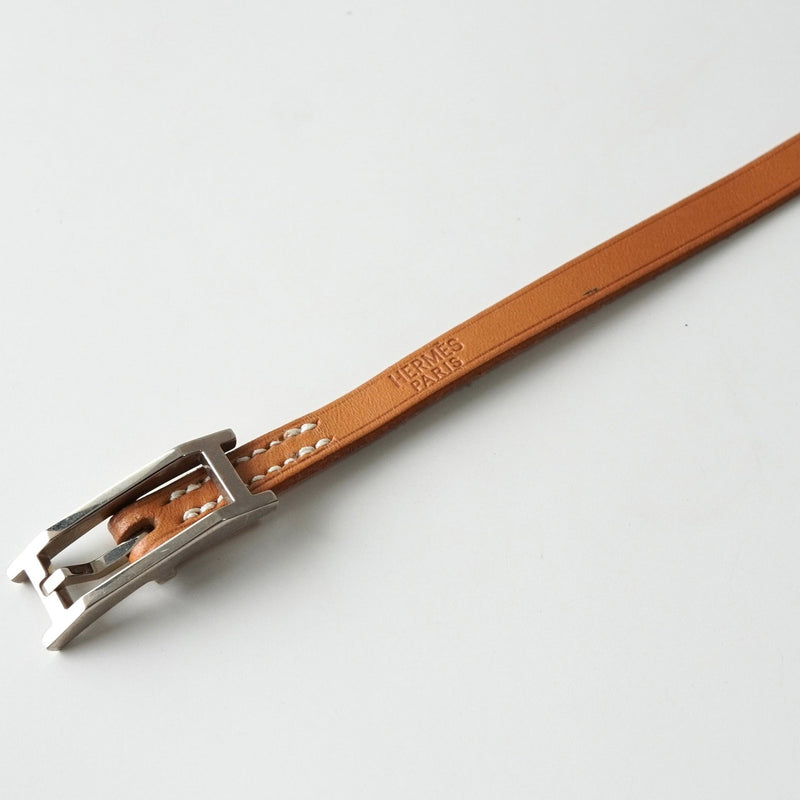 美品 エルメス アピ3 ブレスレット シルバー ブラウン レザー HERMES 美品HERMES エルメス アピ3レザー×シルバー3連 ブレスレット