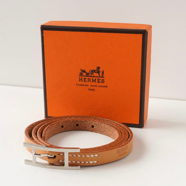 ✨美品✨HERMES エルメス アピ3 レザーロングブレスレット D刻印 箱付き エルメス アピ3 レザー ブレスレット シルバー/ブラウン □J刻印 箱