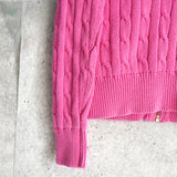 ポロ ラルフローレン スモールポニーロゴ ケーブル編み フルジップ ニット ピンク レディース