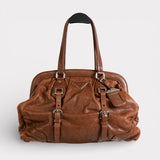 プラダ トライアングルロゴ レザー ドクターズバッグ ハンドバッグ ブラウン