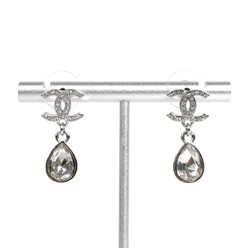 シャネル ココマーク ラインストーン スイング ティアドロップ ストーン ピアス シルバー