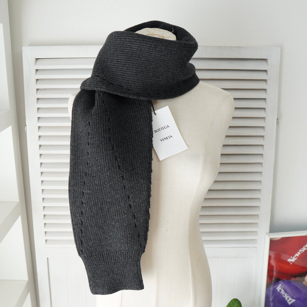 ボッテガ ヴェネタ カシミヤ ニット マフラー グレー タグ付き未使用品