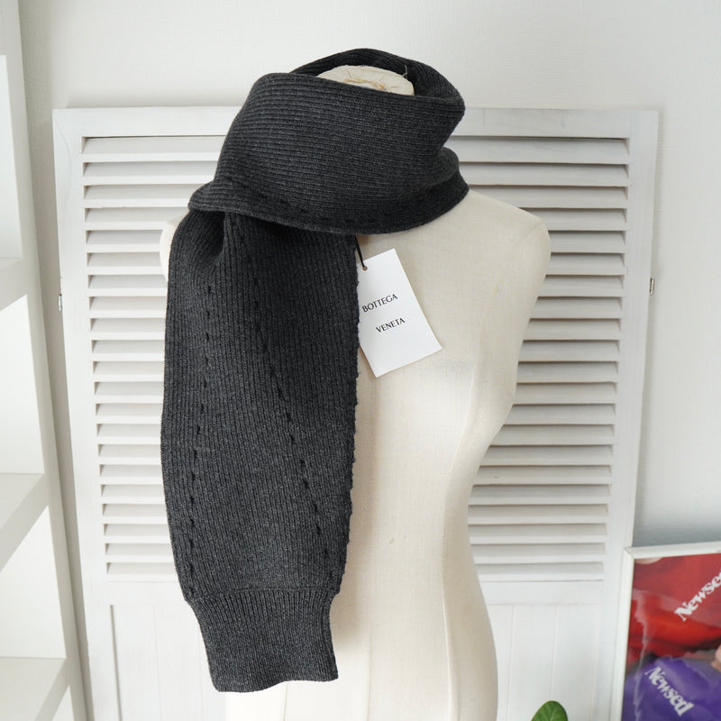 ボッテガ ヴェネタ カシミヤ ニット マフラー グレー タグ付き未使用品