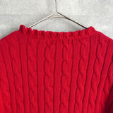 ポロ ラルフローレン フリル ケーブル編み コットン ニット カーディガン レッド レディース