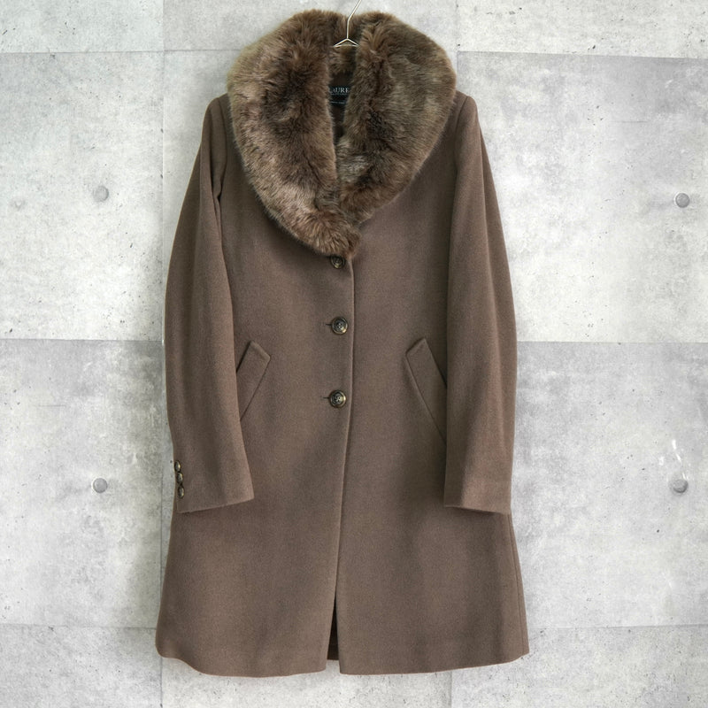 ローレン ラルフローレン カシミヤ混紡 ファー ウールコート ブラウン レディース