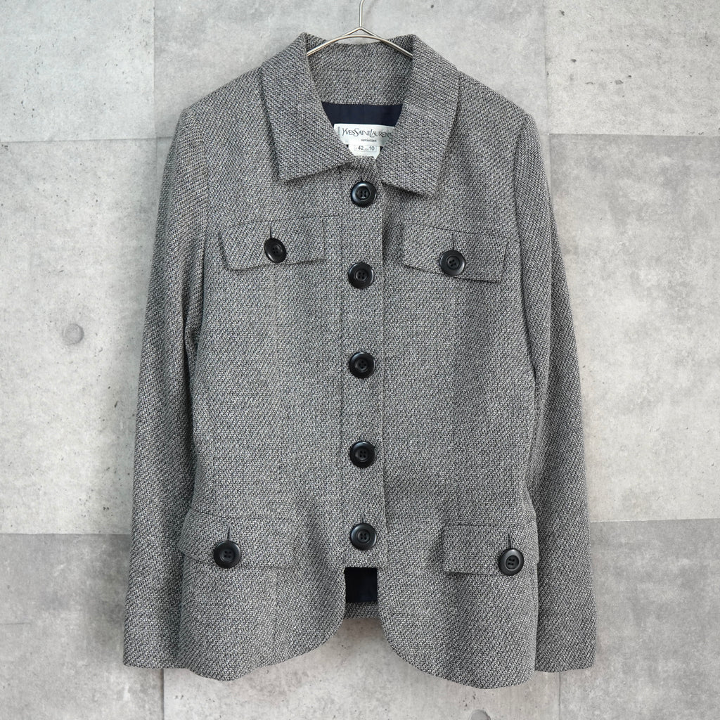 イヴサンローラン ヴィンテージ ツイード ジャケット グレー レディース