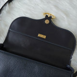 Christian Dior CD logo gold hardware leather shoulder bag navy