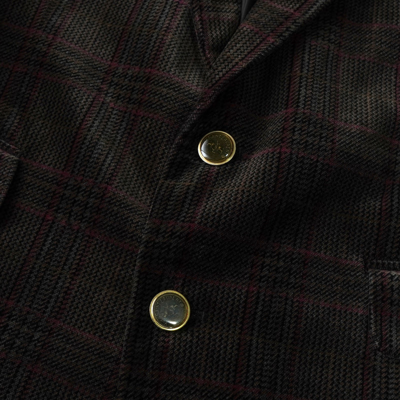 イヴサンローラン ヴィンテージ YSLロゴ ボタン チェック柄 ベロア テーラードジャケット ブラウン