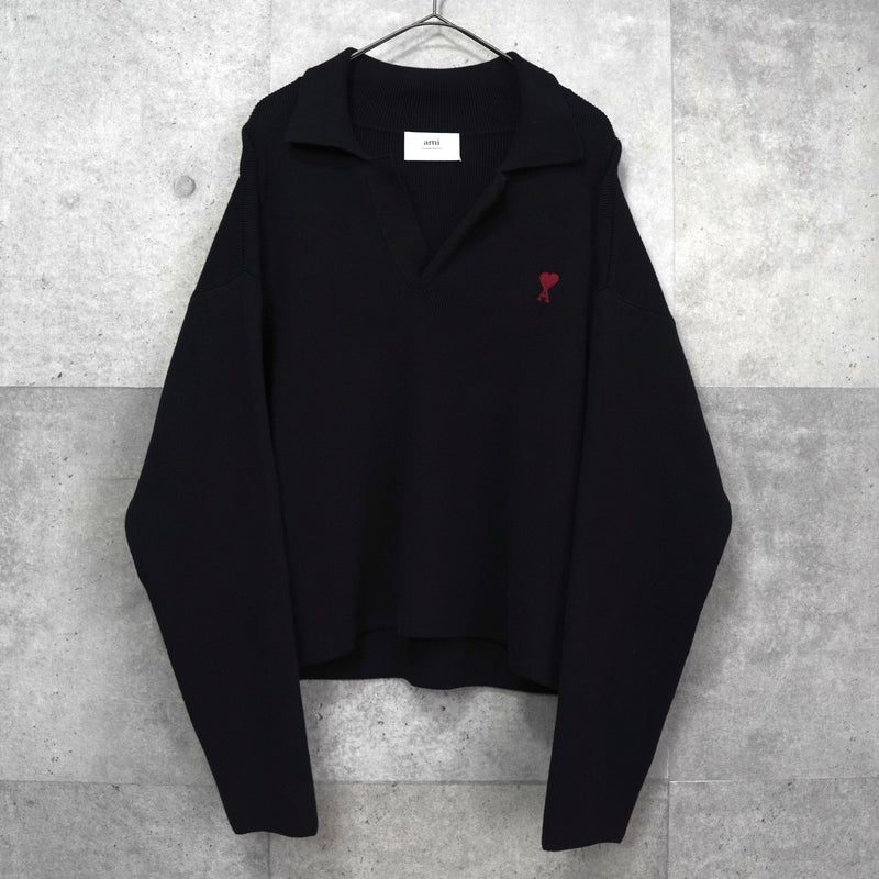 アミパリ アミ パリス ハートロゴ ポロニット ブラック タグ付き未使用品