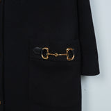 グッチ ホースビット ゴールドボタン マオカラー ウール ロングコート レディース ブラック