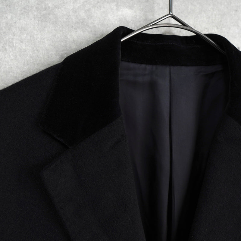 ジョンローレンスサリバン ベロア襟 アンゴラ ウール チェスターコート ブラック