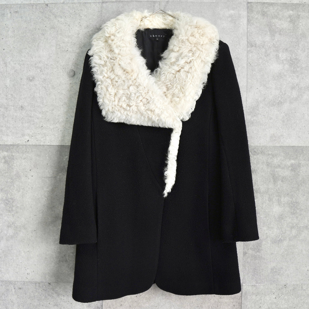 セオリー ウール カシミア ラム ファー コート レディース ブラック