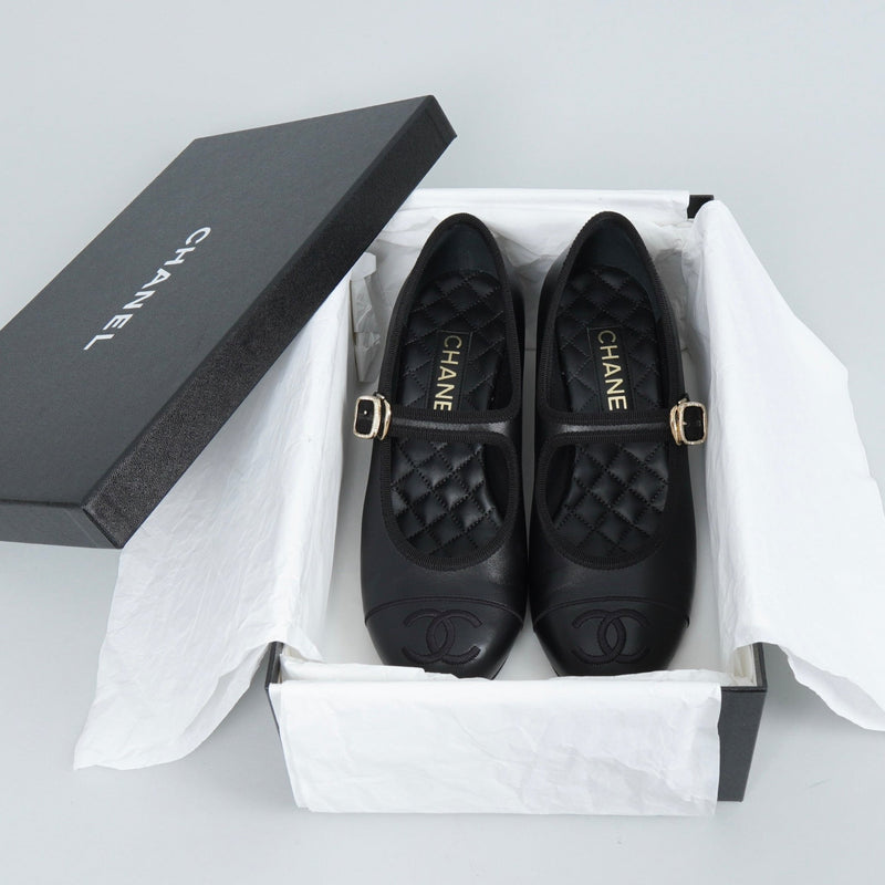 シャネル バレリーナ メリージェーン チャンキーヒール パンプス ブラック 37 1/2C / 24.0cm〜24.5cm - NEWSED