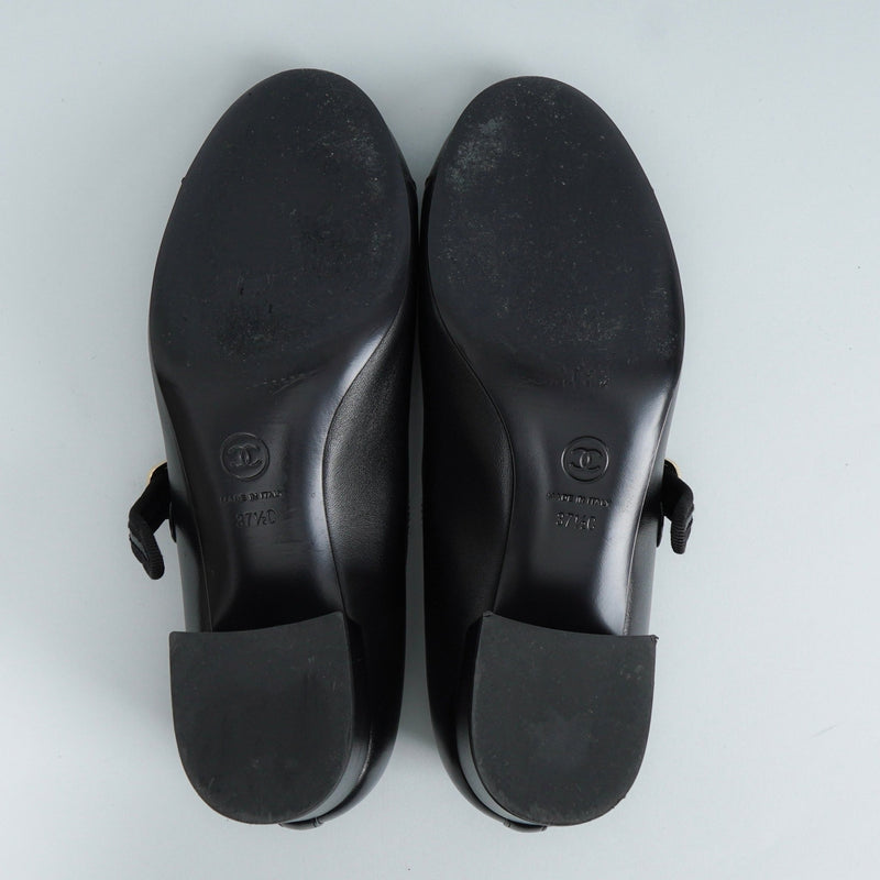 シャネル バレリーナ メリージェーン チャンキーヒール パンプス ブラック 37 1/2C / 24.0cm〜24.5cm - NEWSED