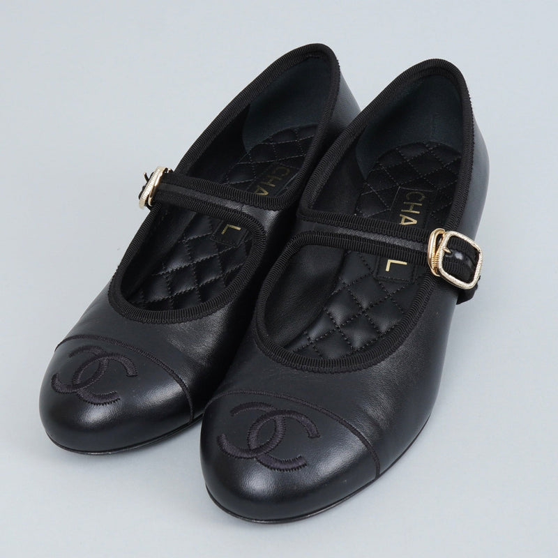 シャネル バレリーナ メリージェーン チャンキーヒール パンプス ブラック 37 1/2C / 24.0cm〜24.5cm - NEWSED
