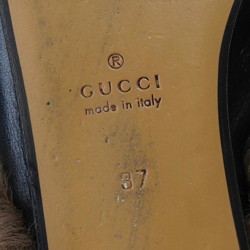 グッチ プリンスタウン ホースビット スター ファー レザー ミュール ブラック 箱付き 37サイズ - NEWSED