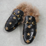 グッチ プリンスタウン ホースビット スター ファー レザー ミュール ブラック 箱付き 37サイズ - NEWSED