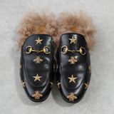 グッチ プリンスタウン ホースビット スター ファー レザー ミュール ブラック 箱付き 37サイズ - NEWSED