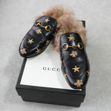 グッチ プリンスタウン ホースビット スター ファー レザー ミュール ブラック 箱付き 37サイズ - NEWSED