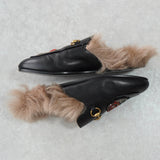 グッチ プリンスタウン ホースビット ファー レザー ミュール ブラック 箱付き 37サイズ - NEWSED