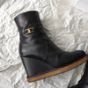 セリーヌ トリオンフ ウェッジソール レザー ブーツ 38 ブラック 保存袋 箱付き